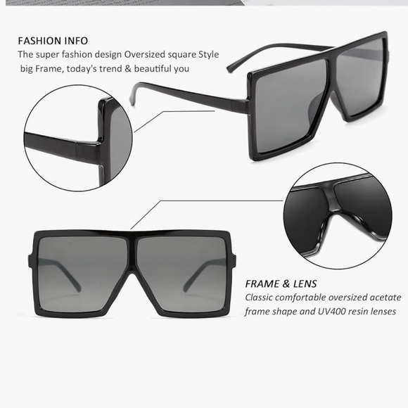Square oversized Sunglasses black on black frames/ lenses, comes with case - Picture 4 of 5